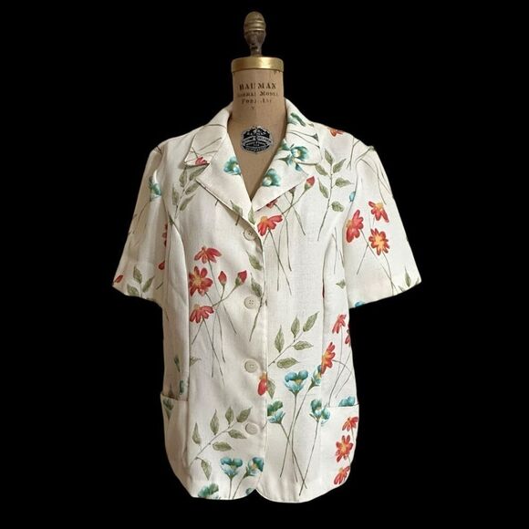 Vintage Alfred Dunner Short Sleeve Cream Floral Jacket - Picture 1 of 9